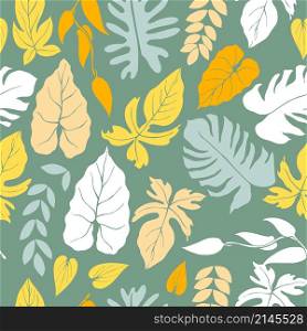 Hand drawn tropical plants. Leaves. Vector seamless pattern. Hand drawn tropical plants.
