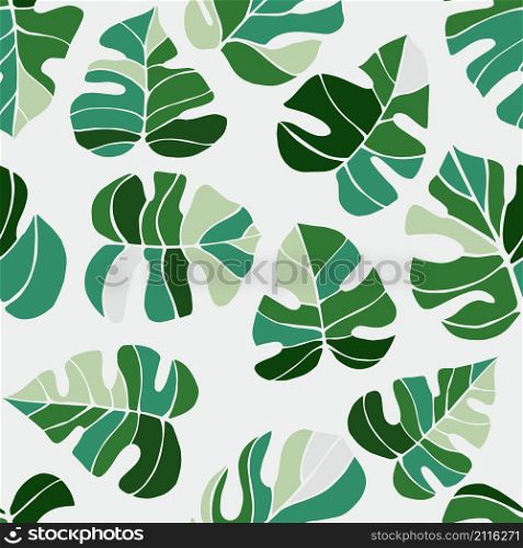 Hand drawn tropical plants. Monstera plant. Vector seamless pattern. Hand drawn tropical plants. Leaves and flowers.Vector seamless pattern