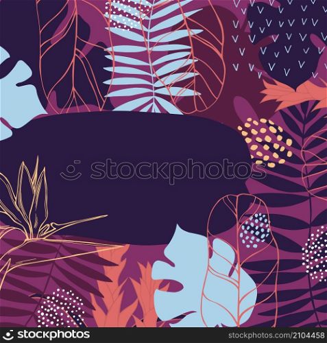 Hand drawn tropical plants.Vector background. Hand drawn tropical plants.