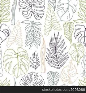 Hand drawn tropical plants. Vector seamless pattern. Hand drawn tropical plants.