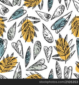 Hand drawn tropical plants.Vector seamless pattern. Hand drawn tropical plants.