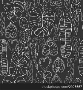 Hand drawn tropical plants.Vector seamless pattern. Hand drawn tropical plants.