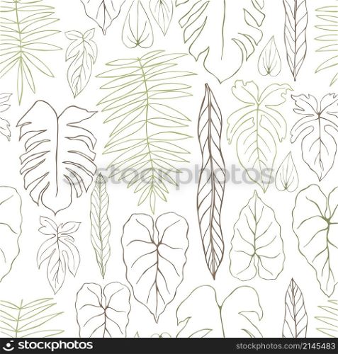 Hand drawn tropical plants. Vector seamless pattern. Hand drawn tropical plants.