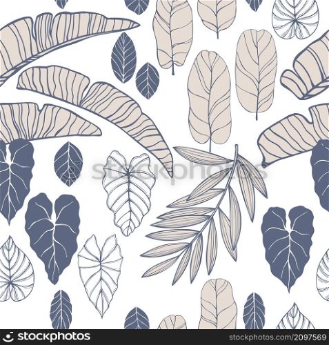 Hand-drawn tropical plants. Vector seamless pattern. Tropical plants. Vector pattern