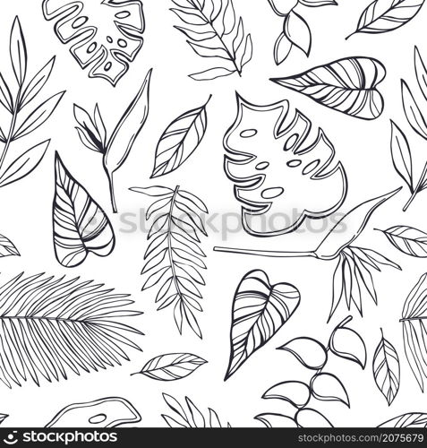 Hand drawn tropical plants.Vector seamless pattern. Vector pattern with tropical plants.