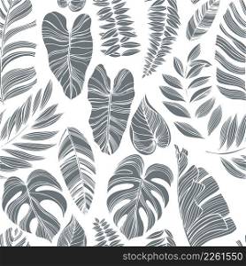 Hand-drawn tropical plants.Vector seamless pattern. Vector pattern with tropical plants.