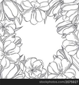 Hand drawn tulips. Vector background. Sketch illustration.. Tulips. Vector background.
