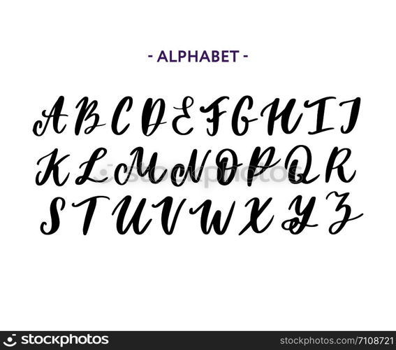 Hand drawn typeface set isolated on white. Brush painted characters: lowercase and uppercase.. Hand drawn typeface set isolated on white. Brush painted characters: lowercase and uppercase. Vector logo font. Typography alphabet for your designs: logo, typeface, card, wedding invitation.