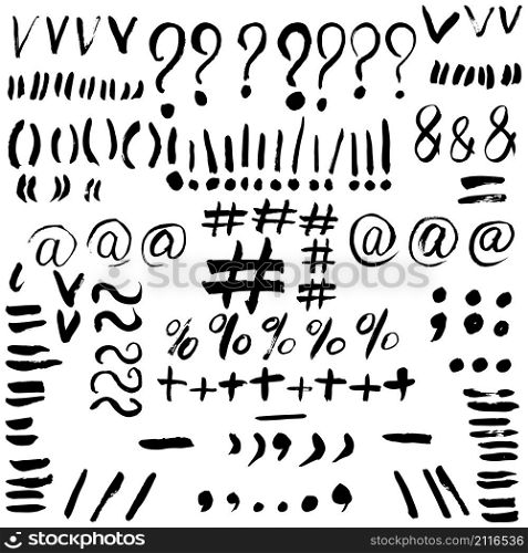 Hand drawn typographic marks. Alphabet symbols signs. Vector sketch illustration.. Hand drawn typographic marks. Alphabet symbols signs.