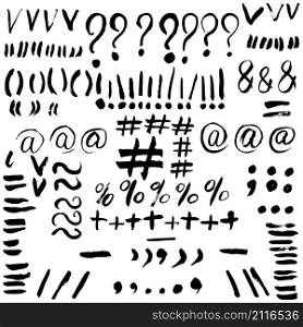 Hand drawn typographic marks. Alphabet symbols signs. Vector sketch illustration.. Hand drawn typographic marks. Alphabet symbols signs.