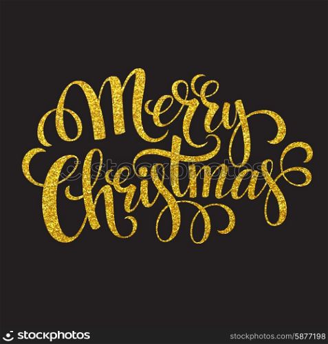 Hand drawn typography card. Merry christmas greetings gold glitter hand lettering. Vector illustration.. Hand drawn typography card. Merry christmas greetings gold glitter hand lettering. Vector illustration EPS 10