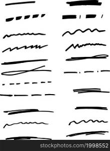 Hand drawn underlines. Drawing brush strokes. Vector illustration.