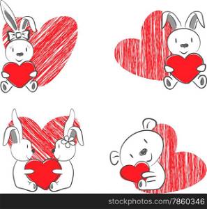 Hand Drawn Valentine&rsquo;s Icons: bear, rabbit girl, rabbit boy, rabbits-couple