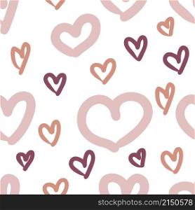 Hand drawn valentine seamless pattern with multicolored hearts. Perfect for T-shirt, textile and print. Doodle vector illustration for decor and design.