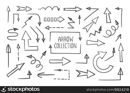 Hand drawn vector arrows. Collection of Vector Arrows. Arrows icons set. Vector illustration