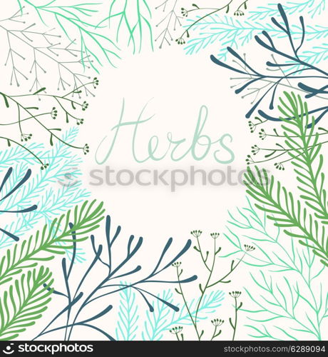 hand drawn vector background with abstract herbs