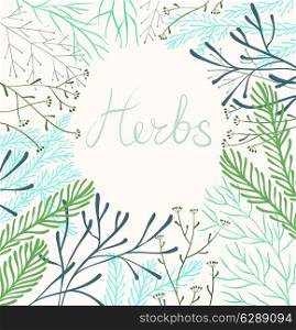 hand drawn vector background with abstract herbs