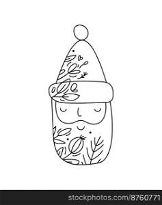 Hand drawn vector Christmas line winter Santa Claus with line berries, branches texture. Xmas advent icon outline illustration for greeting card baby, web design, invitation.. Hand drawn vector Christmas line winter Santa Claus with line berries, branches texture. Xmas advent icon outline illustration for greeting card baby, web design, invitation