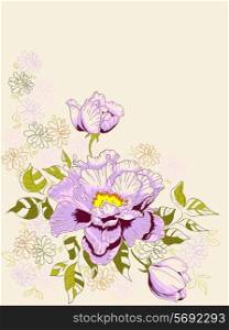 Hand drawn vector decorative background with peony flowers