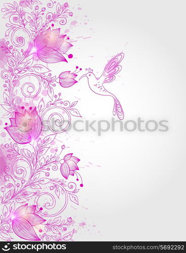 Hand drawn vector decorative pink floral background