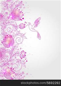 Hand drawn vector decorative pink floral background
