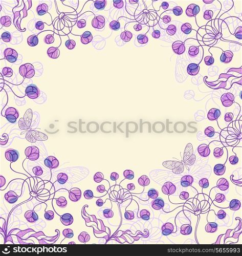 Hand drawn vector decorative violet floral frame
