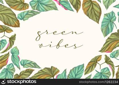 Hand-drawn vector green plants frame with place for inspirational quote. Trendy modern illustration for cards, wallpaper, banner and other.