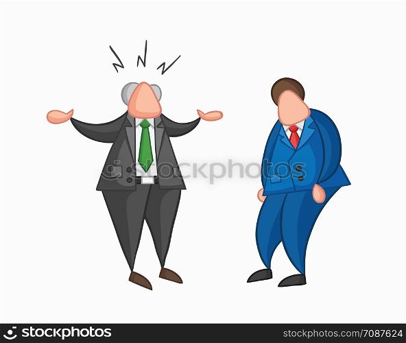 Hand-drawn vector illustration angry boss with businessman worker. Colored and colored outlines.