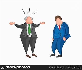 Hand-drawn vector illustration angry boss with businessman worker. Colored and colored outlines.