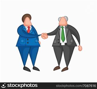 Hand-drawn vector illustration businessman worker and boss shaking hands. Colored and colored outlines.