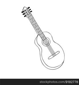 Hand drawn Vector illustration. Classical wooden guitar. String plucked musical instrument. Isolated on white background.. Hand drawn Vector illustration. Classical wooden guitar. String plucked musical instrument. Isolated on white background