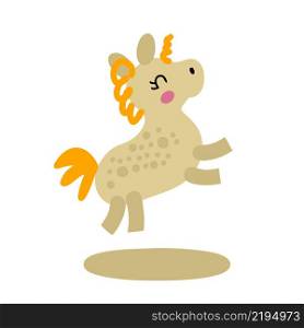 Hand drawn vector illustration cute spotted unicorn. Cartoon style. Design for T-shirt, stickers and print.