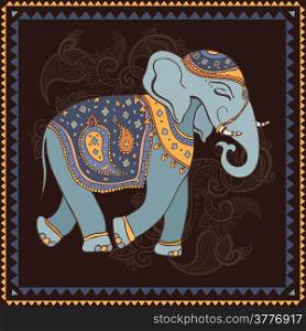 Hand Drawn Vector illustration. Elephant. Indian style.