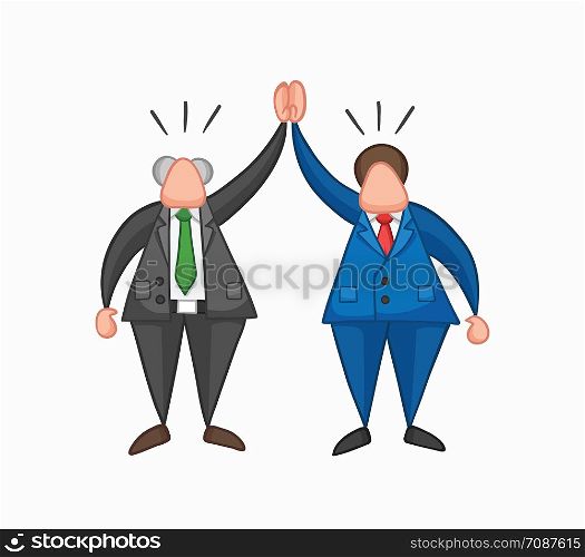 Hand-drawn vector illustration happy businessman boss and worker. Colored and colored outlines.