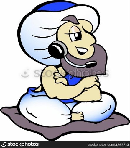 Hand-drawn Vector illustration of an Genie speaking in headset