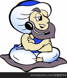 Hand-drawn Vector illustration of an Genie speaking in headset