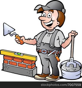 Hand-drawn Vector illustration of an Happy Bricklayer Handyman