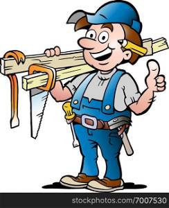Hand-drawn Vector illustration of an Happy Carpenter Handyman