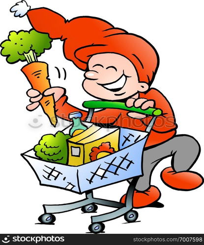 Hand-drawn Vector illustration of an Happy Christmas Elf on Shopping Tour