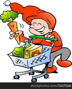 Hand-drawn Vector illustration of an Happy Christmas Elf on Shopping Tour
