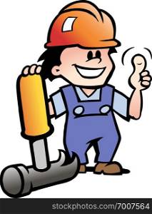 Hand-drawn Vector illustration of an Happy Mechanic or Handyman