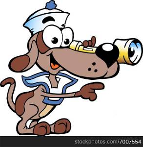 Hand-drawn Vector illustration of an Happy Sailor Watch Dog