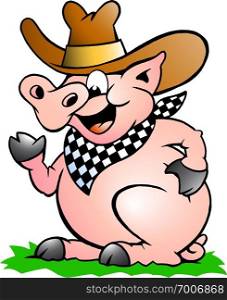 Hand-drawn Vector illustration of an Pig Chef that Welcomes