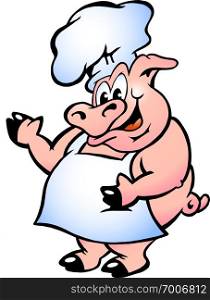 Hand-drawn Vector illustration of an Pig Chef wearing apron
