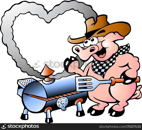 Hand-drawn Vector illustration of an Pig making BBQ