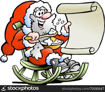 Hand-drawn Vector illustration of an Santa Claus looks on his wish list