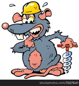 Hand-drawn Vector illustration of an scared Rat a scared rat holding a Drill