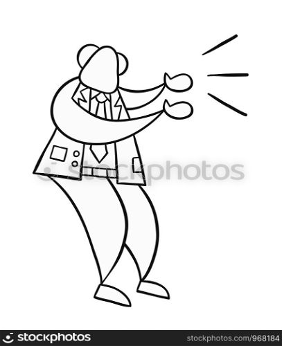 Hand-drawn vector illustration of boss angry and yelling. Black outlines and white.