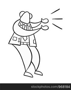 Hand-drawn vector illustration of boss angry and yelling. Black outlines and white.