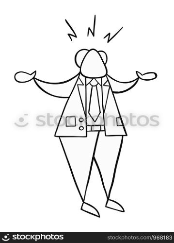 Hand-drawn vector illustration of boss angry. Black outlines and white.